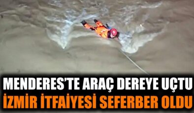 İzmir’de Otomobil Dereye Yuvarlandı, Kurtarıldı!